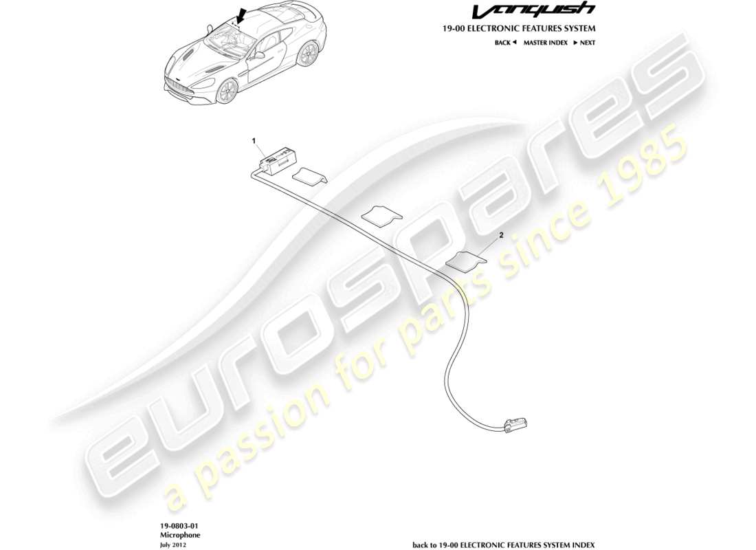 aston martin vanquish (2017) diagramma delle parti del microfono