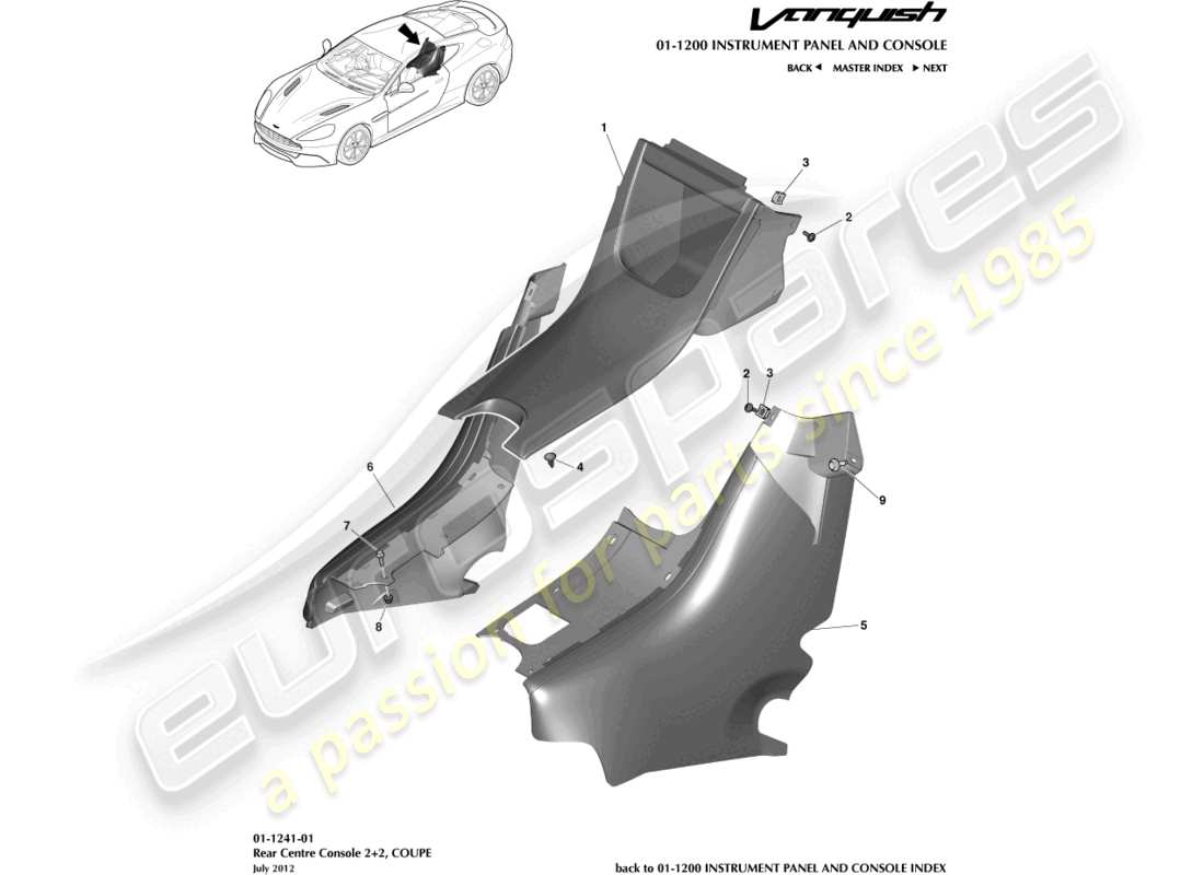 aston martin vanquish (2017) console posteriore, coupé 2+2 diagramma delle parti