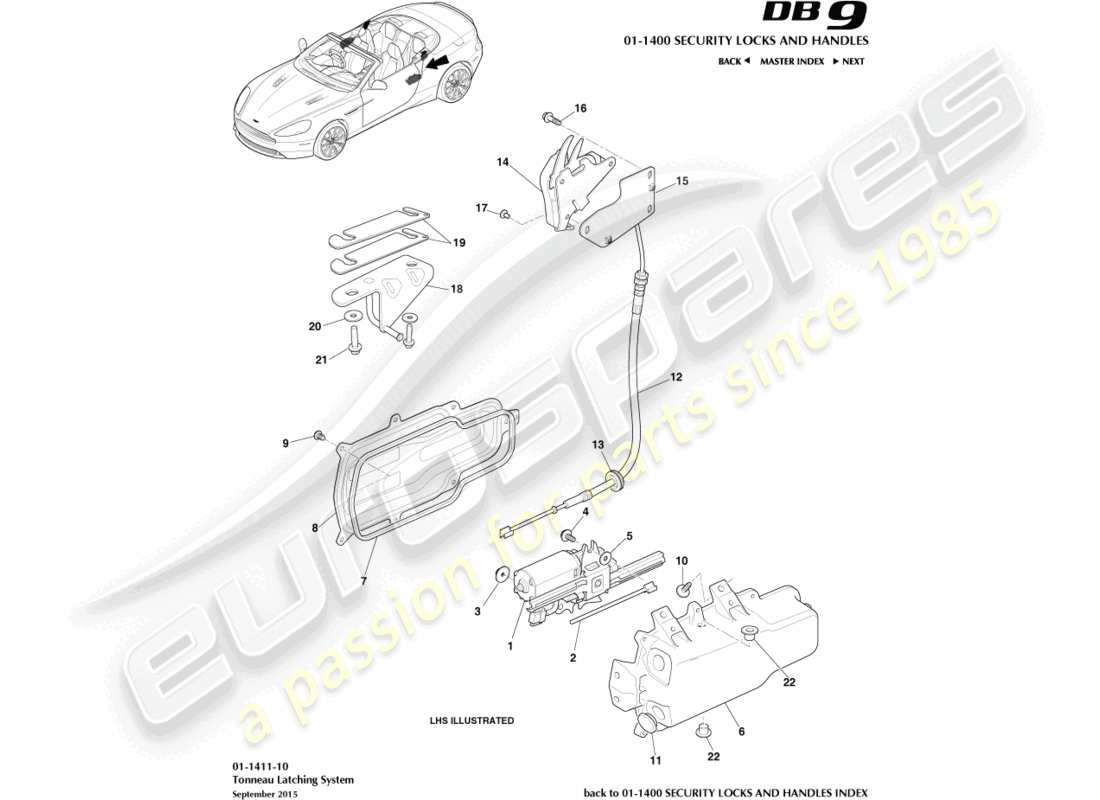 aston martin db9 (2014) diagramma delle parti delle chiusure del tonneau