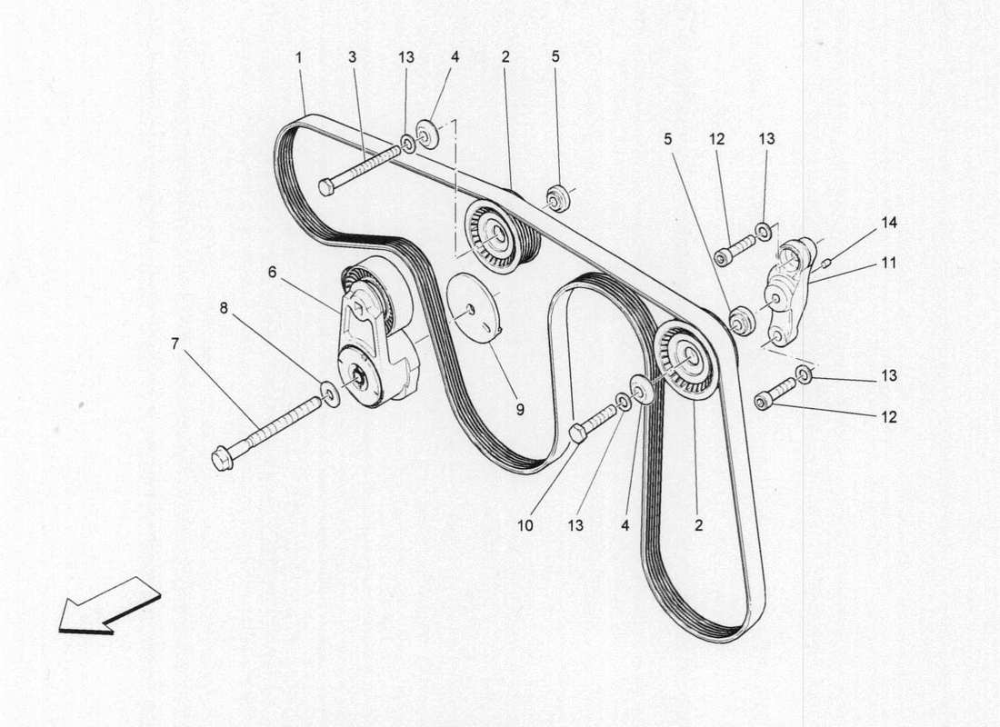 maserati qtp. v6 3.0 bt 410bhp 2015 diagramma delle parti delle cinghie dei dispositivi ausiliari