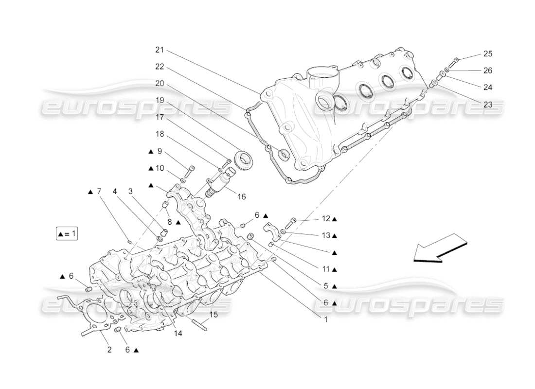 maserati grancabrio (2011) 4.7 diagramma delle parti della testata del cilindro sinistra