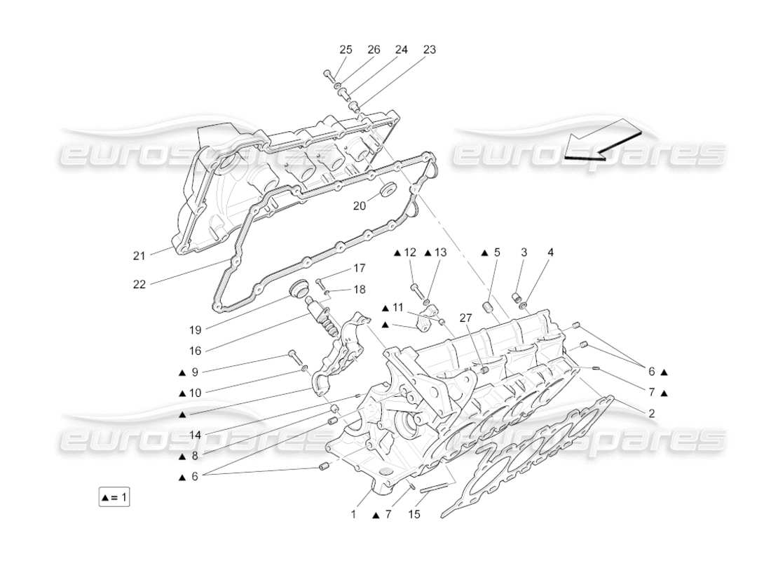 maserati grancabrio (2011) 4.7 schema delle parti della testata destra