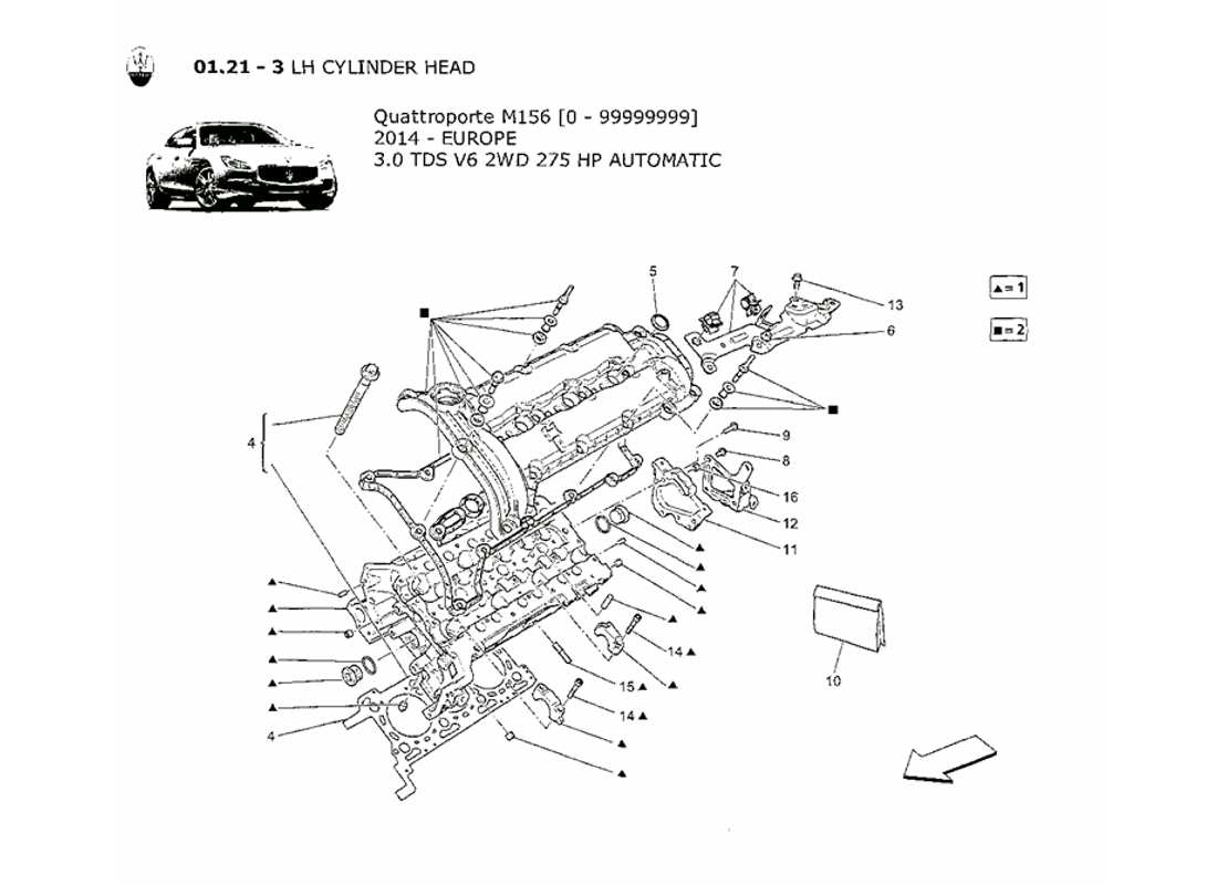 MASERATI QTP. V6 3.0 TDS 275BHP 2014 DIAGRAMMA DELLE PARTI DELLA TESTATA DEL CILINDRO SINISTRA maserati qtp. v6 3.0 tds 275bhp 2014 diagramma delle parti della testata del cilindro sinistra