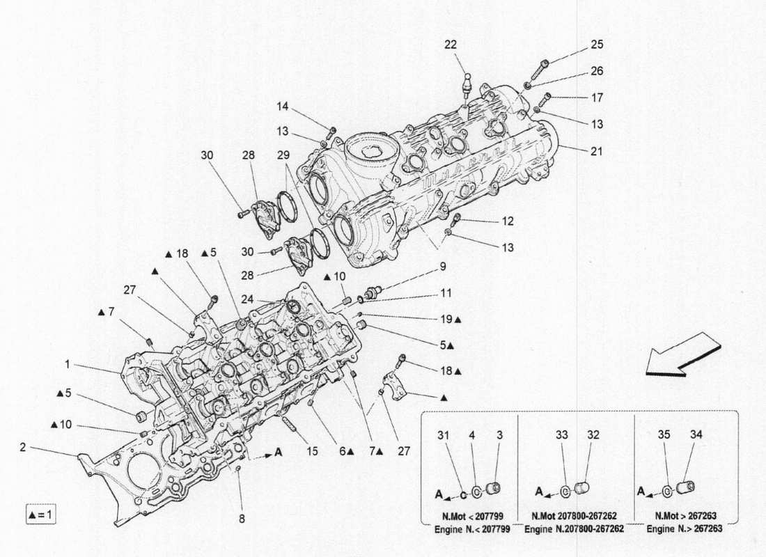 maserati qtp. v6 3.0 bt 410bhp 2015 diagramma delle parti della testata del cilindro sinistra