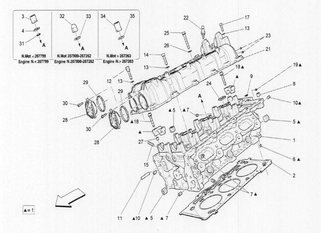 maserati qtp. v6 3.0 bt 410bhp 2015 schema delle parti della testata destra