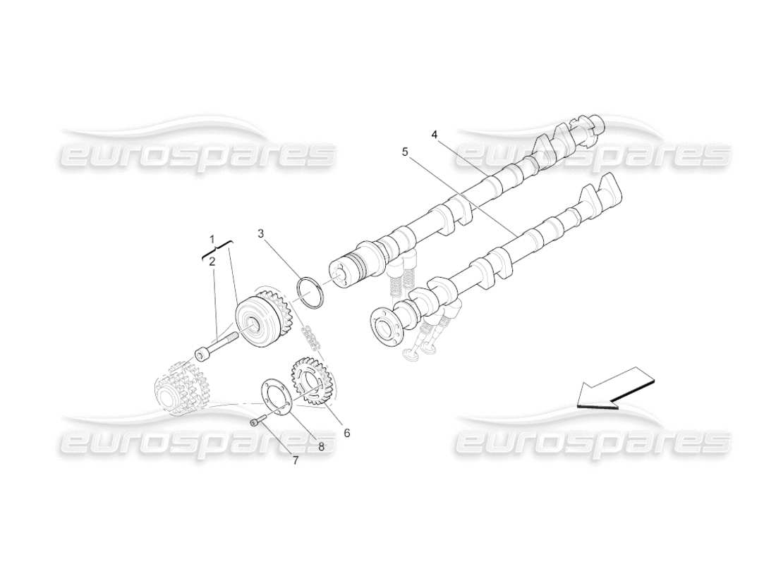 maserati grancabrio (2011) 4.7 diagramma delle parti degli alberi a camme della testata sinistra