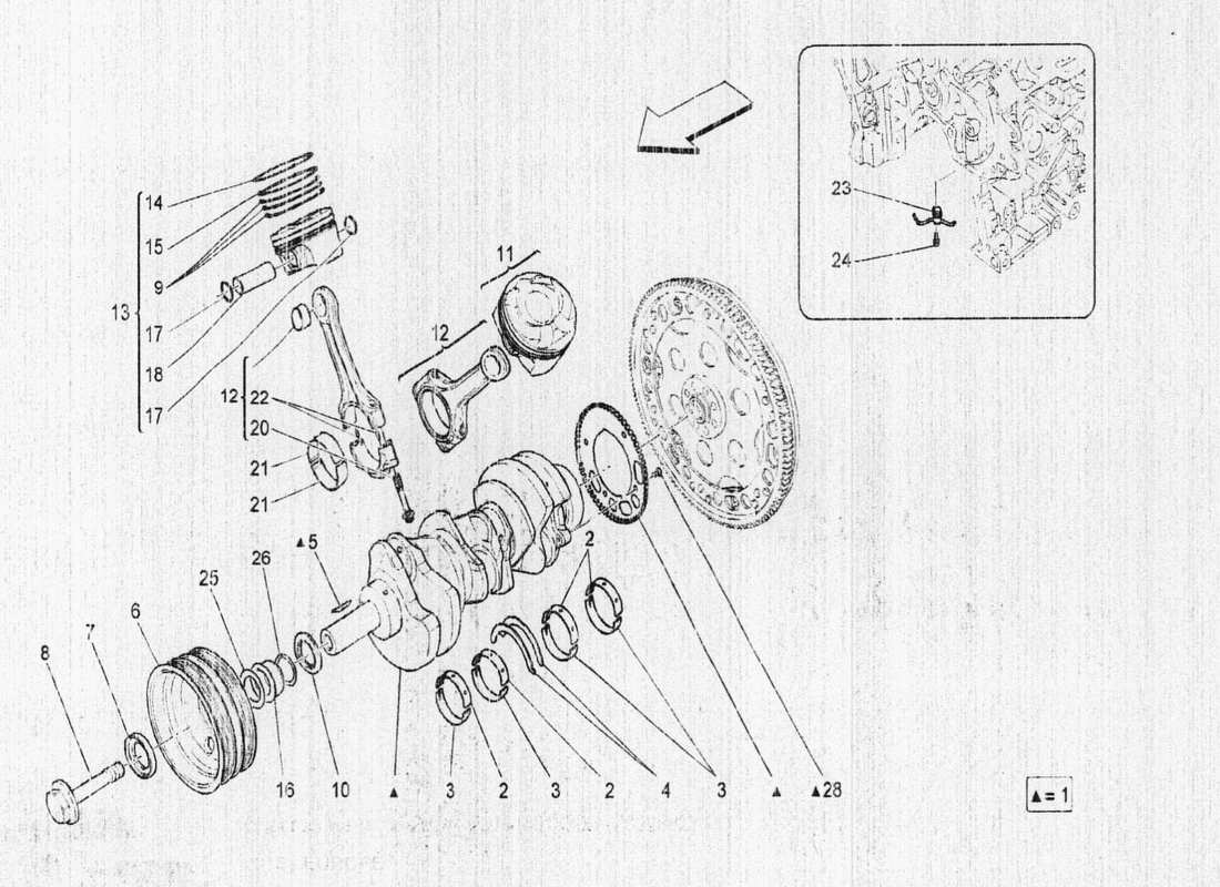 maserati qtp. v6 3.0 bt 410bhp 2015 diagramma delle parti del meccanismo a manovella