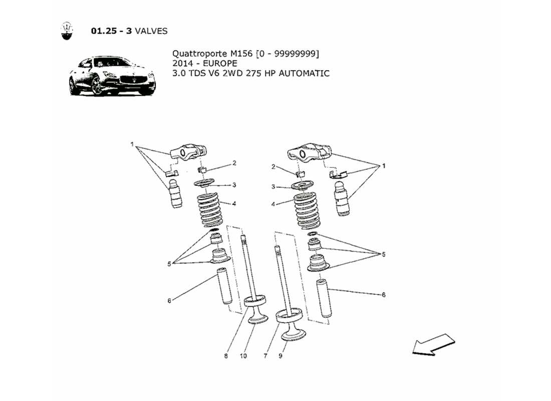 MASERATI QTP. V6 3.0 TDS 275BHP 2014 DIAGRAMMA DELLE PARTI DELLE VALVOLE maserati qtp. v6 3.0 tds 275bhp 2014 diagramma delle parti delle valvole