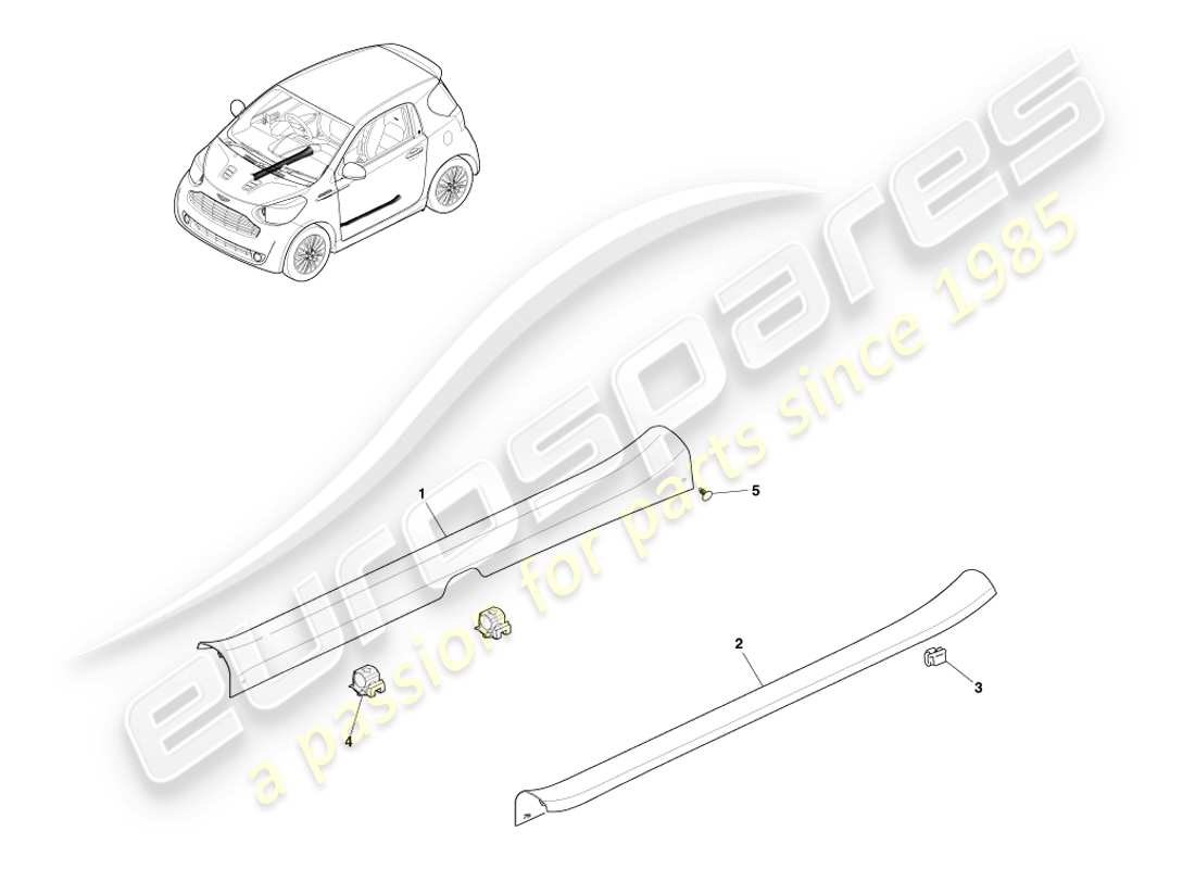 aston martin cygnet (2012) rifiniture e ornamenti del davanzale diagramma delle parti