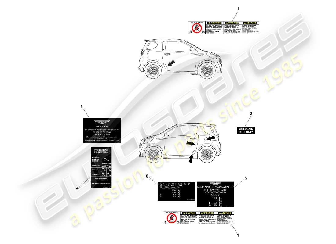 aston martin cygnet (2012) etichette esterne diagramma delle parti