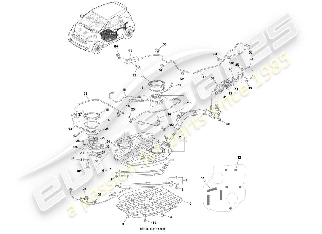 aston martin cygnet (2012) complessivo serbatoio carburante diagramma delle parti