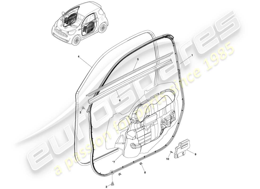 aston martin cygnet (2012) guarnizioni per porta anteriore diagramma delle parti
