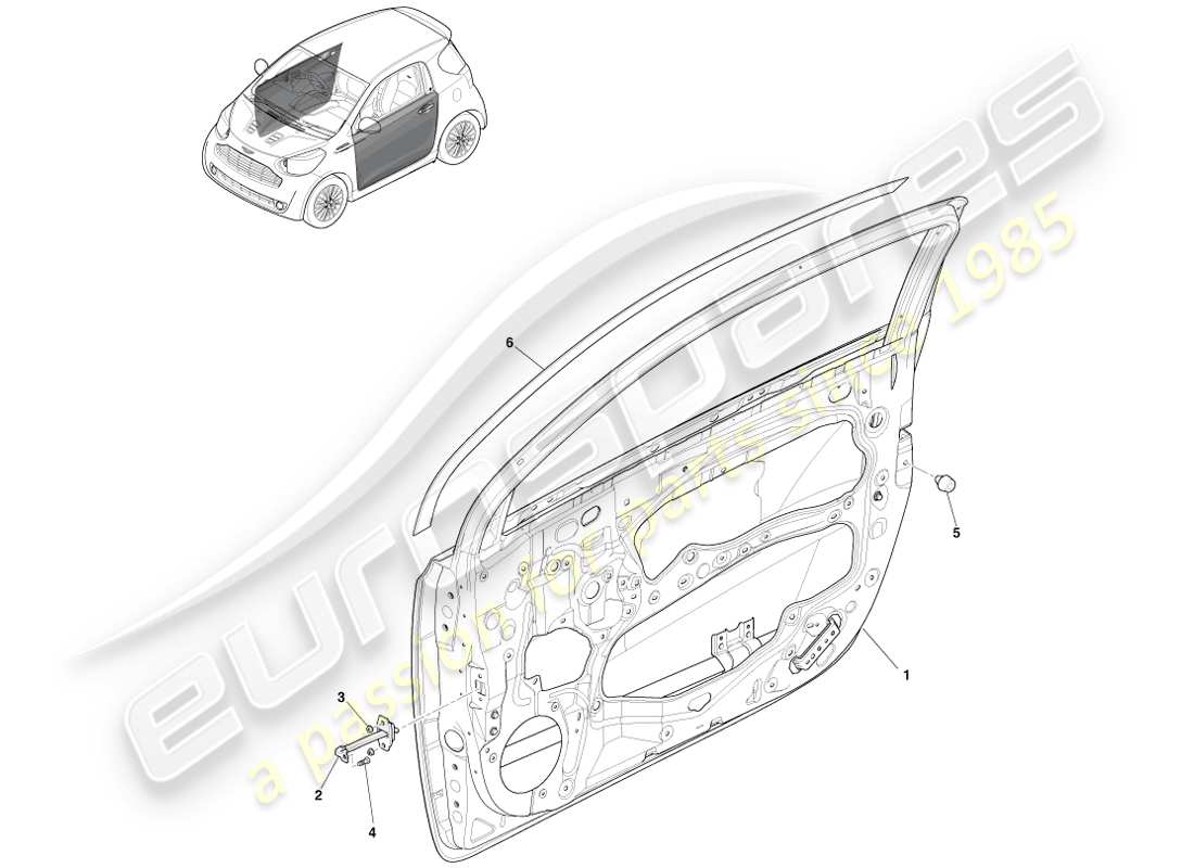aston martin cygnet (2012) porte laterali anteriori diagramma delle parti