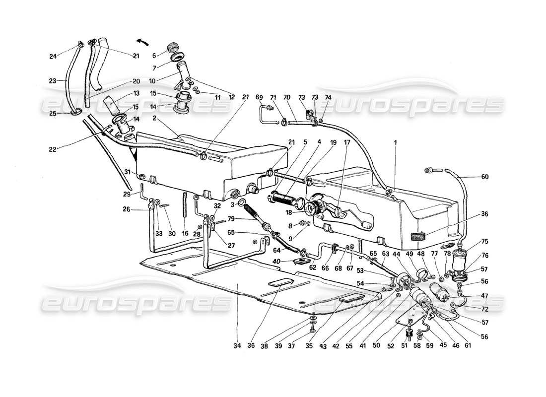 ferrari mondial 8 (1981) diagramma delle parti della pompa del carburante e dei tubi