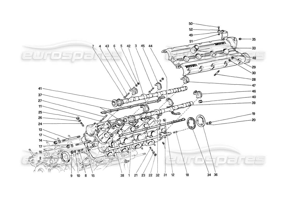 ferrari mondial 8 (1981) diagramma delle parti della testata (sinistra).