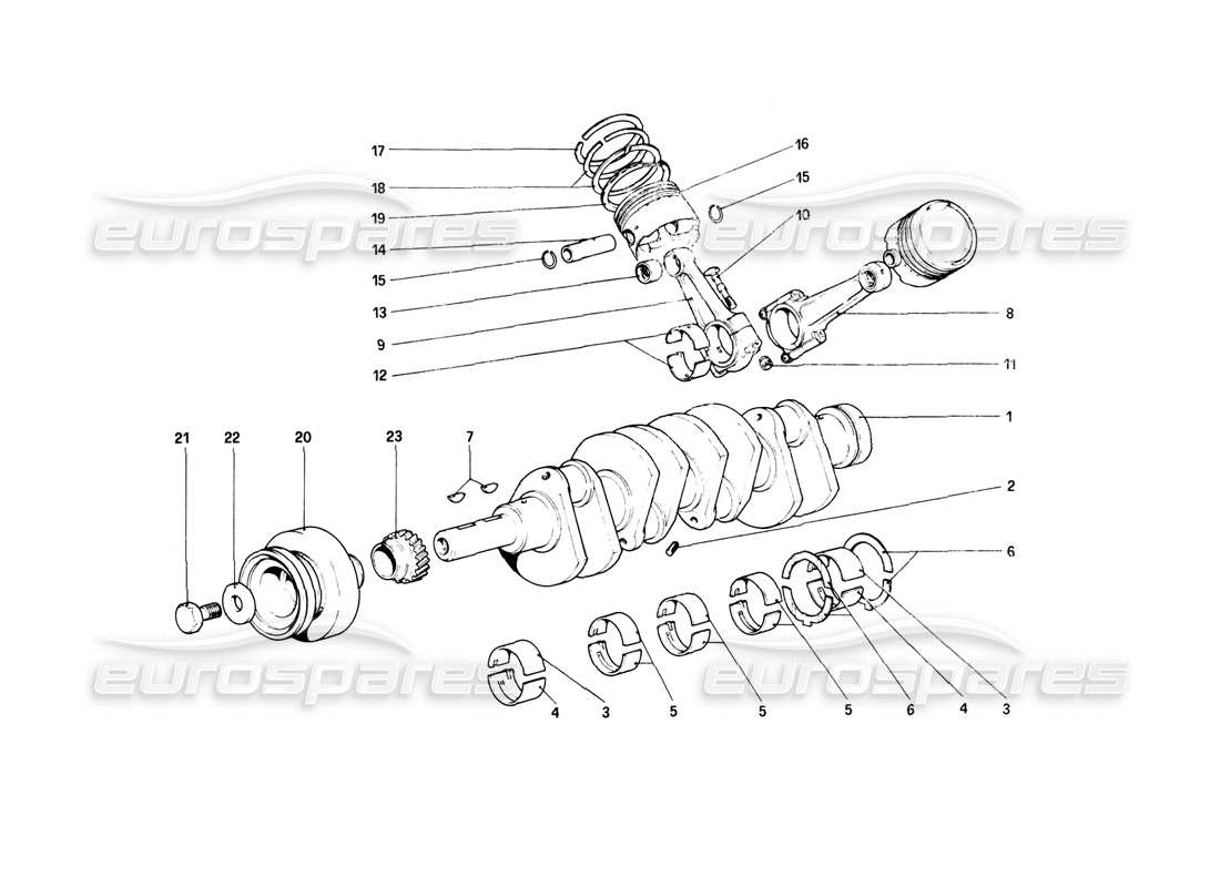 ferrari mondial 8 (1981) albero motore - bielle e pistoni schema parte