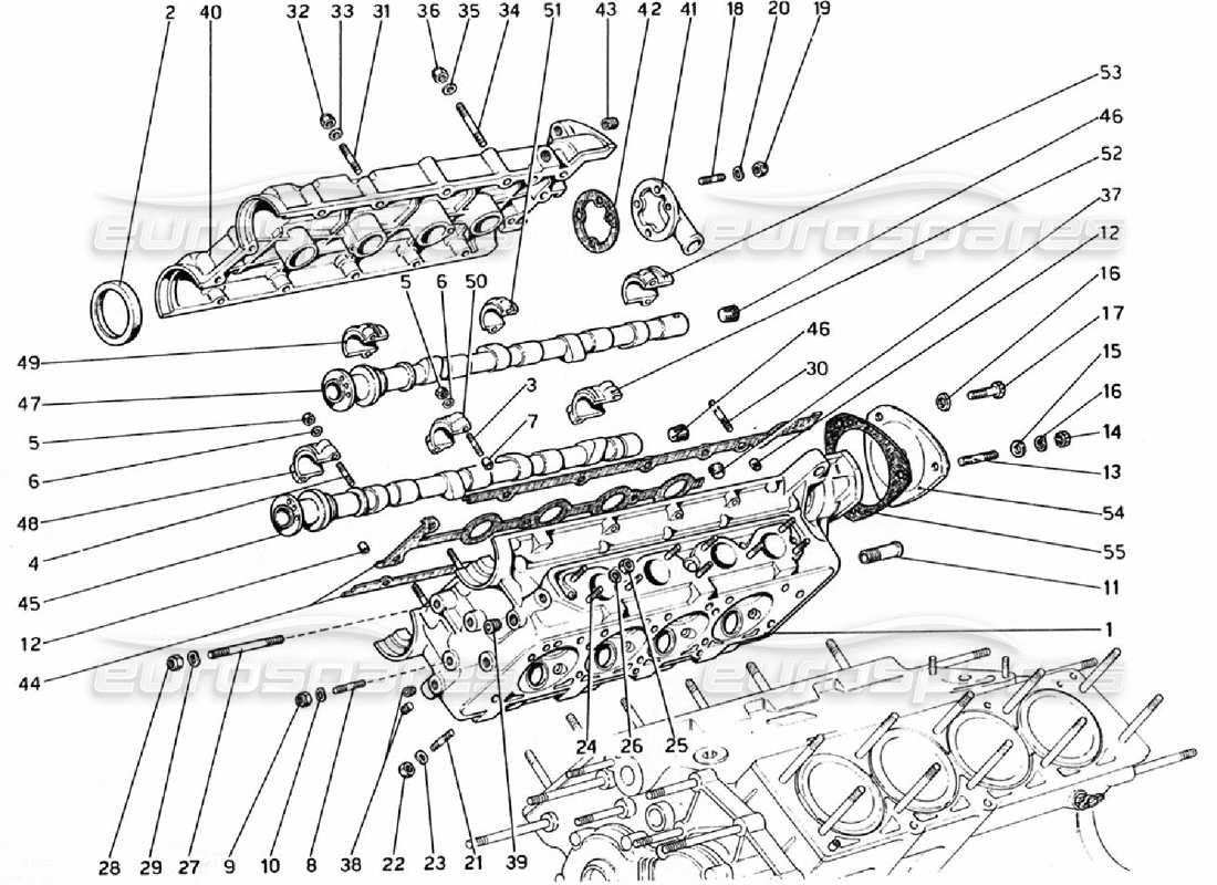 ferrari 308 gtb (1976) diagramma delle parti della testata (destra).