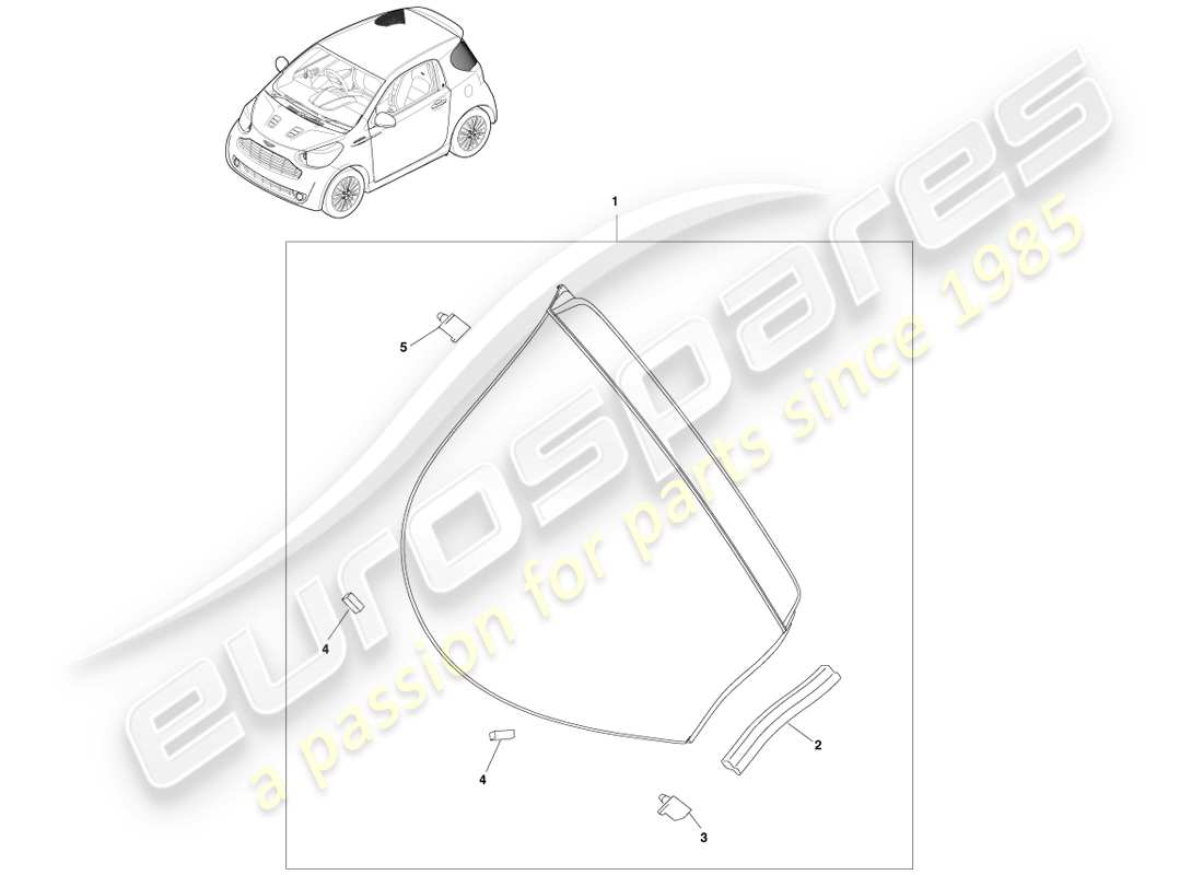aston martin cygnet (2012) vetro del quarto posteriore diagramma delle parti