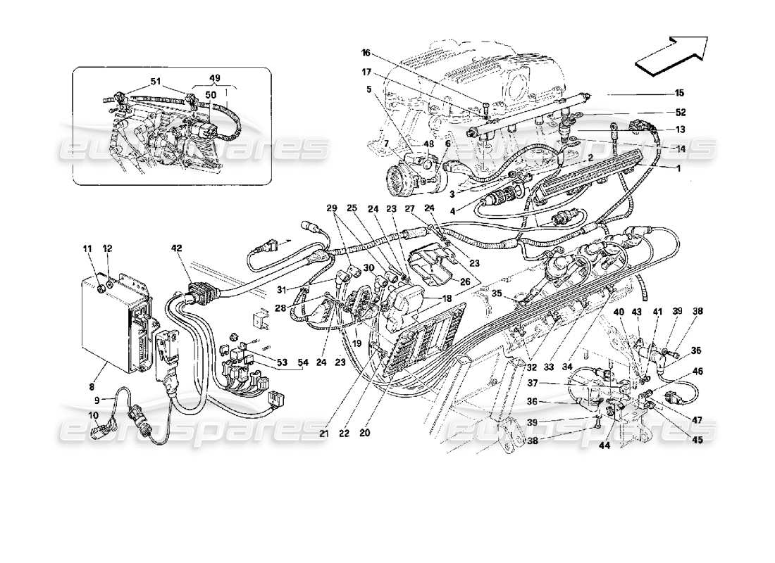 FERRARI MONDIAL 3.4 T COUPE/CABRIO ACCENSIONE DEL MOTORE - SCHEMA DELLE PARTI MOTRONIC 2.7 ferrari mondial 3.4 t coupe/cabrio accensione del motore - schema delle parti motronic 2.7