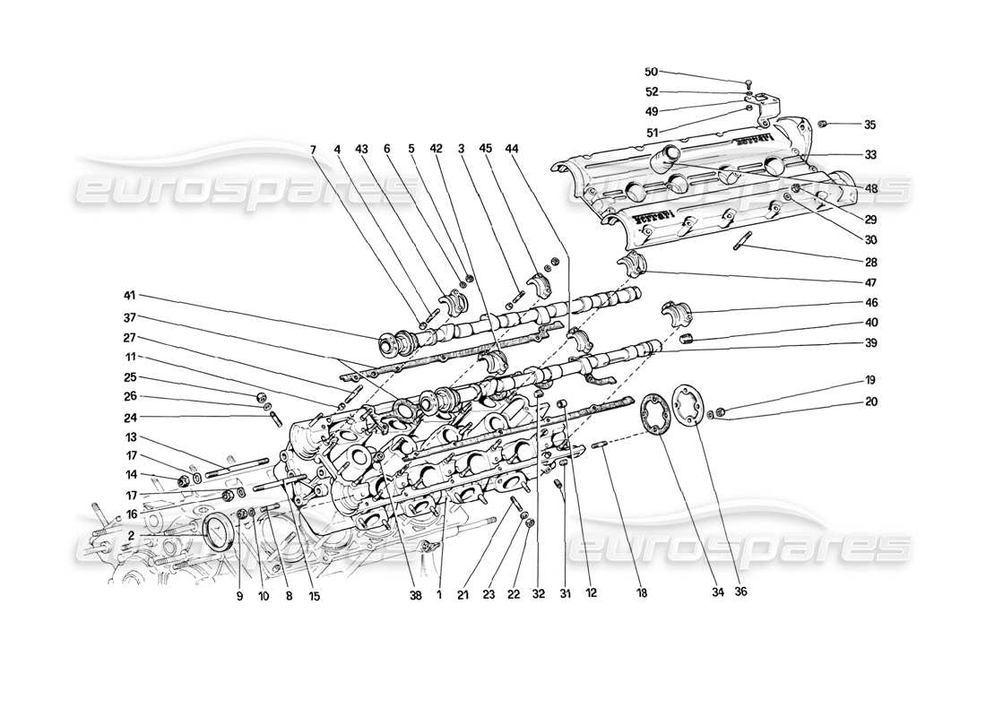 ferrari 308 (1981) gtbi/gtsi diagramma delle parti della testata (sinistra).