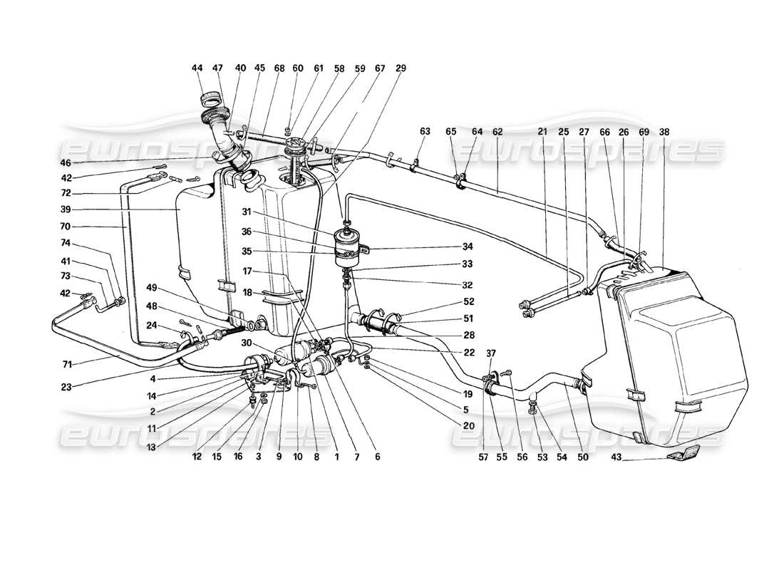 ferrari 308 (1981) gtbi/gtsi diagramma delle parti della pompa del carburante e dei tubi