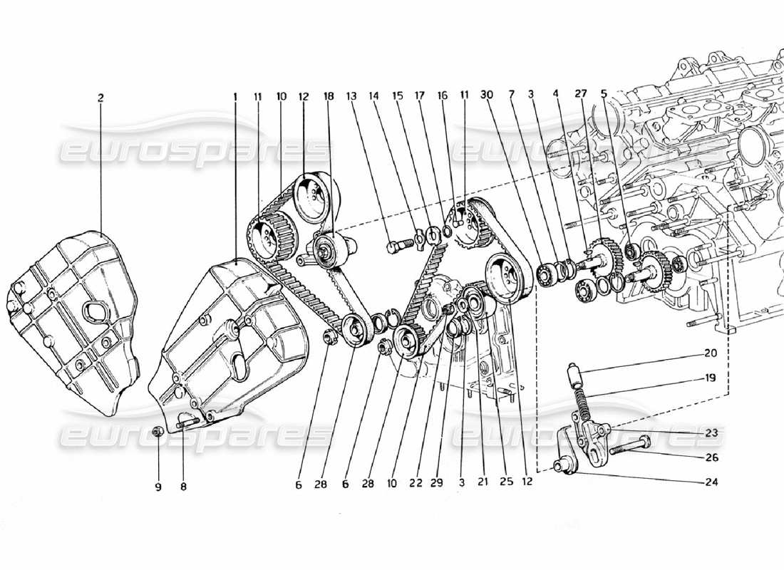 ferrari 308 gtb (1976) sistema di cronometraggio - diagramma delle parti dei controlli