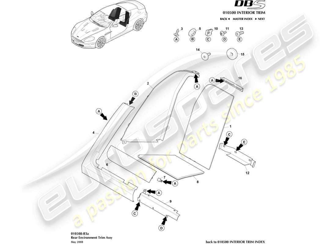 aston martin dbs (2009) assetto ambientale posteriore diagramma delle parti