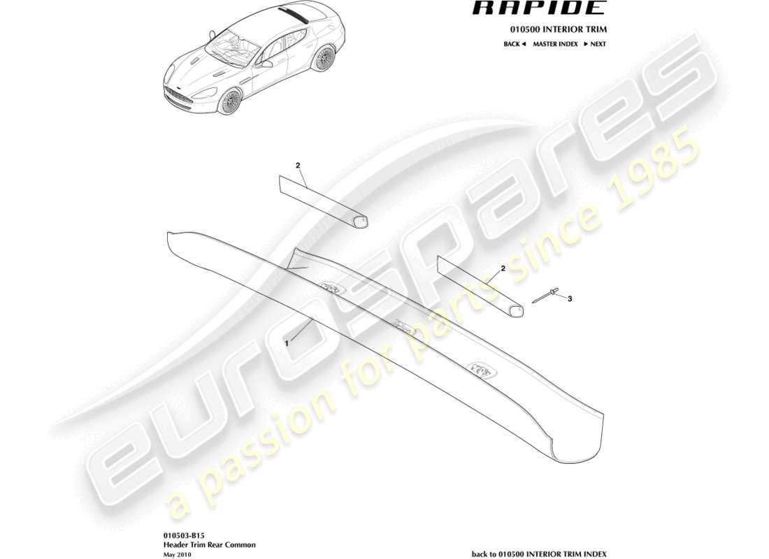 aston martin rapide (2012) diagramma delle parti del rivestimento della testata posteriore