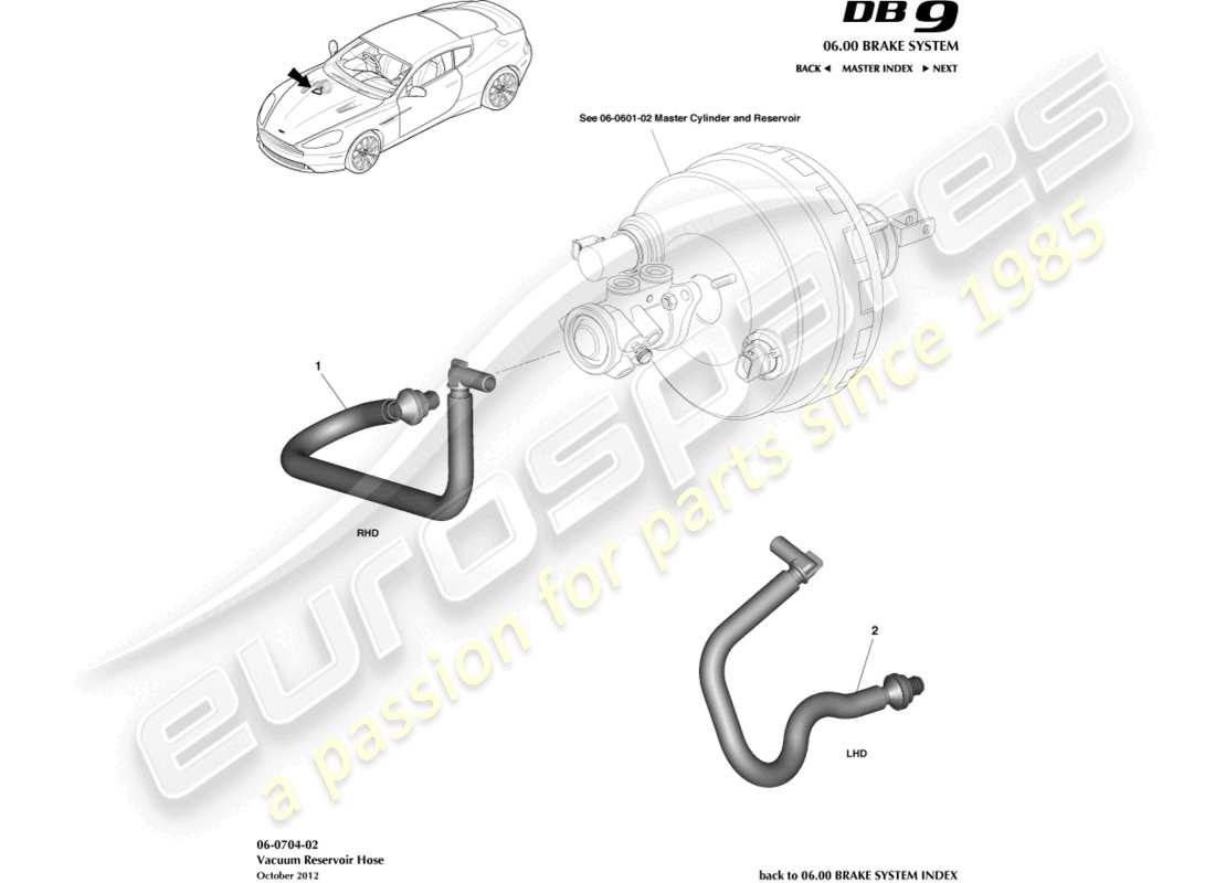 aston martin db9 (2016) diagramma delle parti del tubo del serbatoio del vuoto