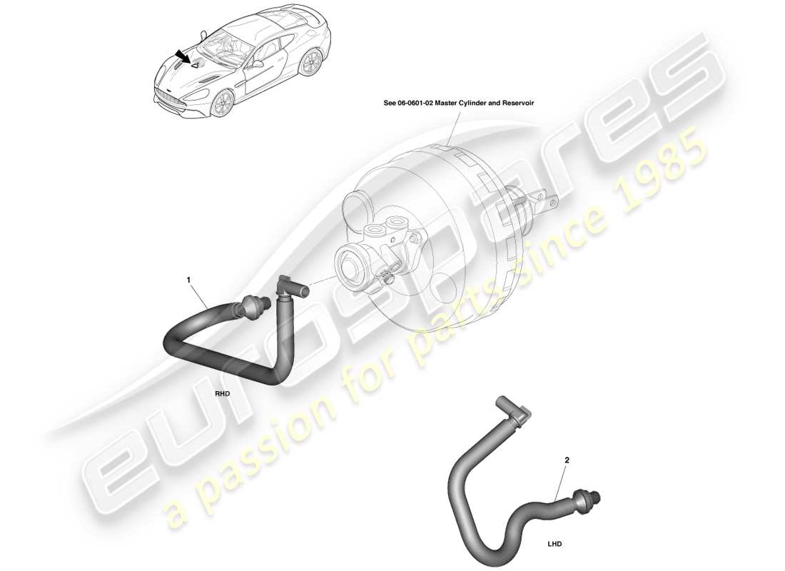aston martin vanquish (2014) diagramma delle parti del tubo del serbatoio del vuoto
