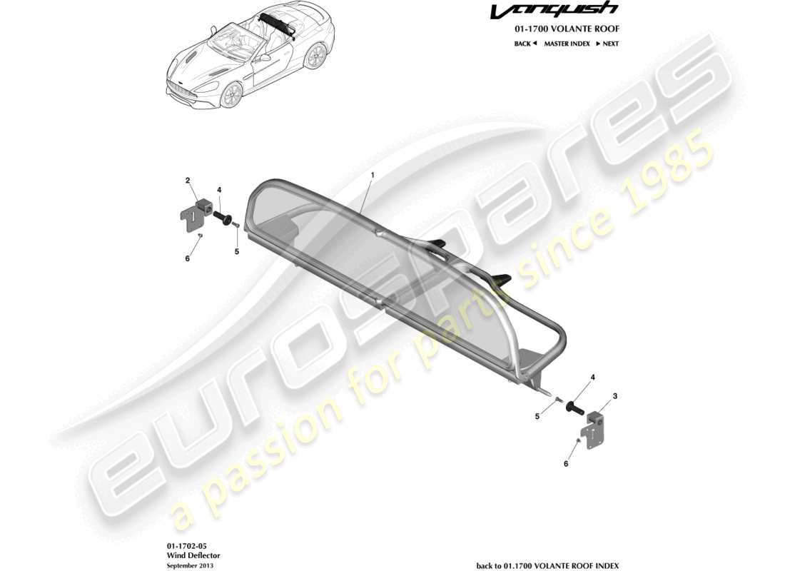 aston martin vanquish (2015) deflettore del vento diagramma delle parti