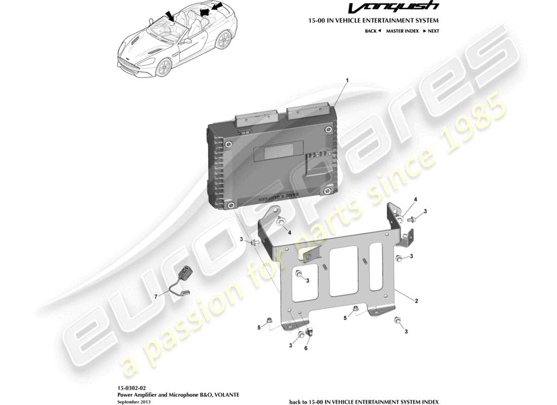 aston martin vanquish (2015) amplificatori, b&o, diagramma delle parti volante