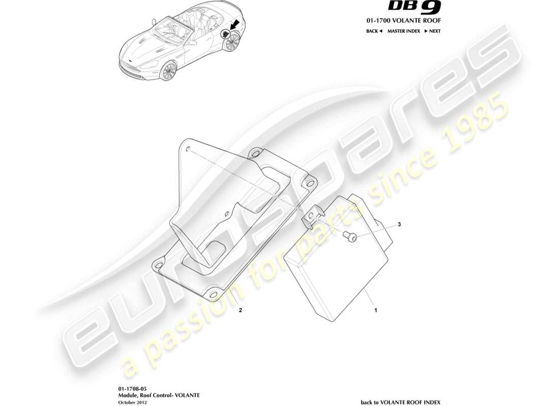 aston martin db9 (2016) diagramma delle parti del modulo di controllo del tetto