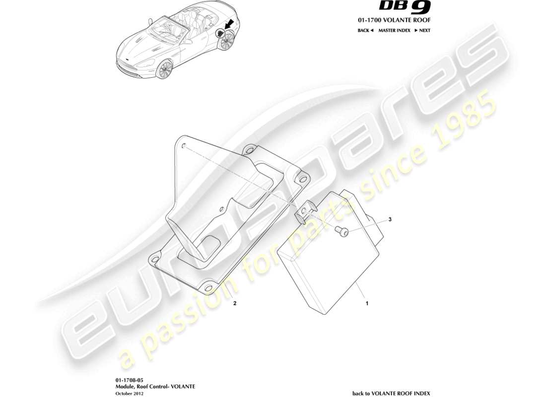 aston martin db9 (2014) diagramma delle parti del modulo di controllo del tetto