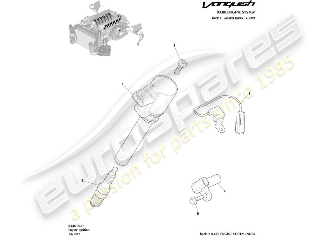 aston martin vanquish (2015) accensione diagramma delle parti