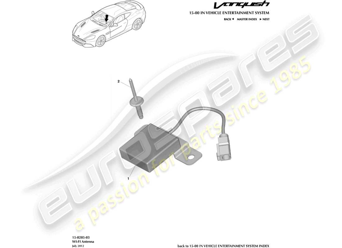 aston martin vanquish (2015) antenna wi-fi diagramma delle parti