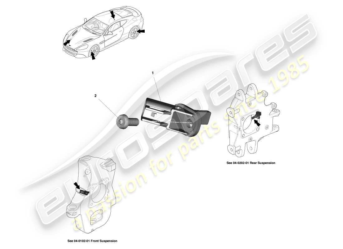 aston martin vanquish (2014) sensori di velocità delle ruote diagramma delle parti