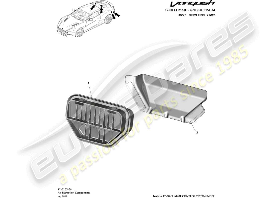 aston martin vanquish (2015) diagramma delle parti dei componenti di estrazione dell'aria