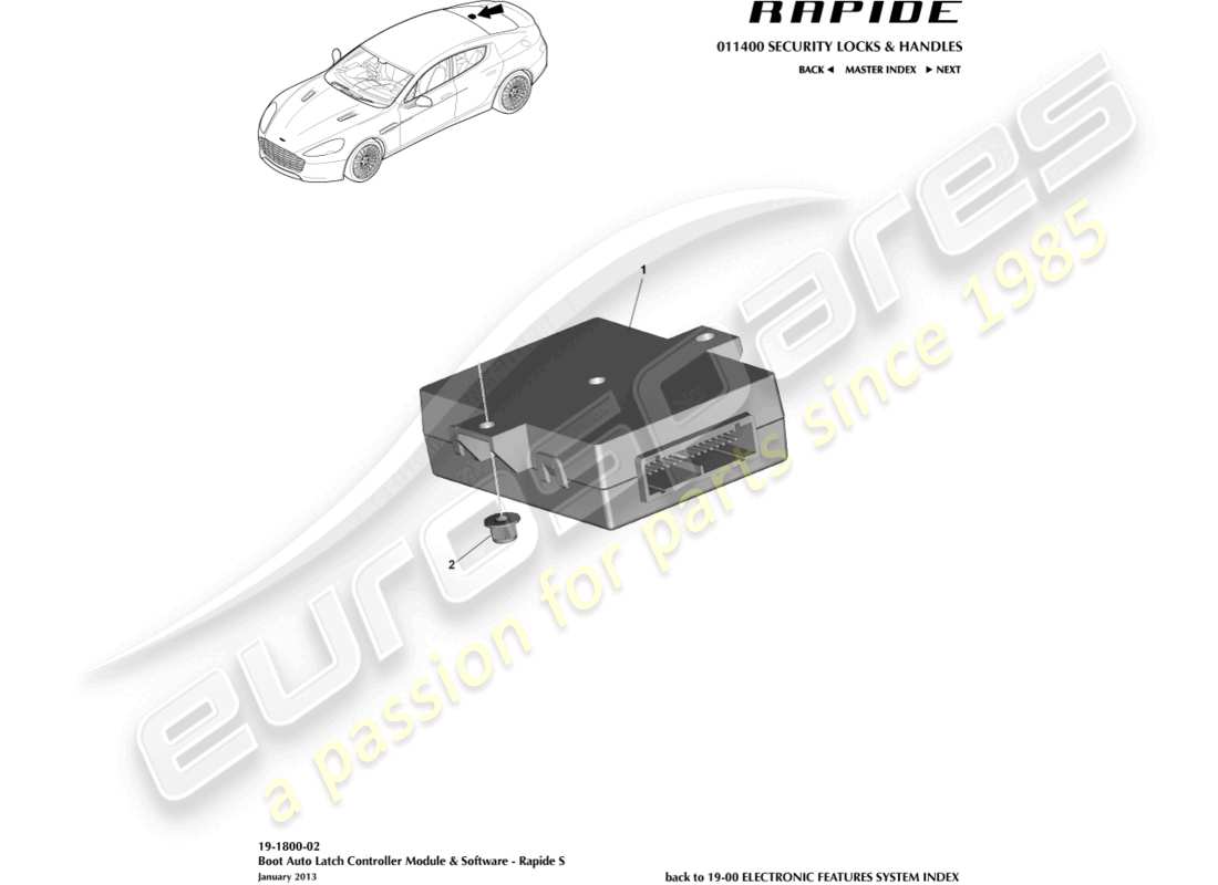 aston martin rapide (2013) auto-boot-lock-controller teilediagramm