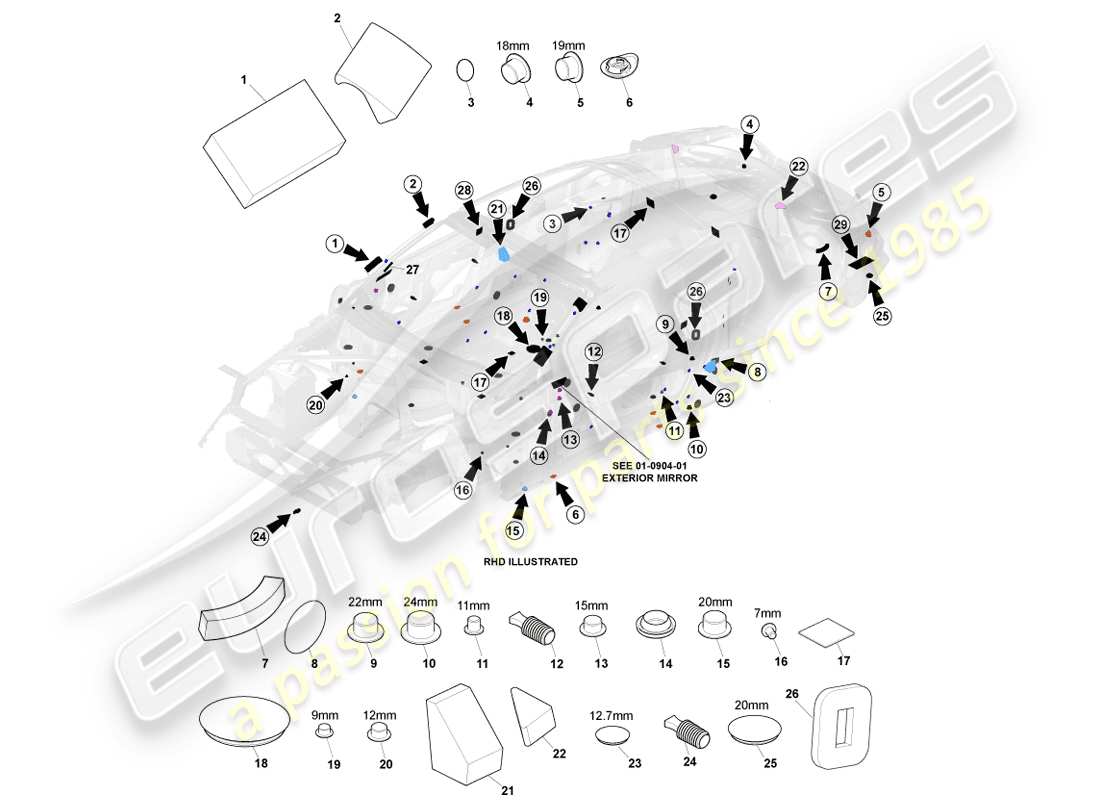 aston martin vanquish (2014) sigillatura statica diagramma delle parti