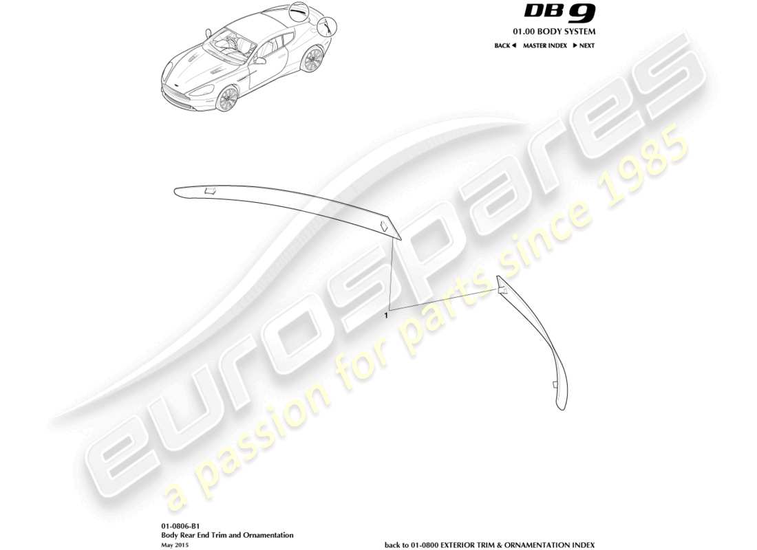aston martin db9 (2016) diagramma delle parti del rivestimento dell'estremità posteriore