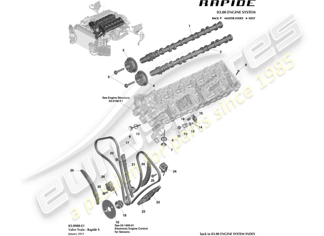 aston martin rapide (2012) treno di valvole diagramma delle parti