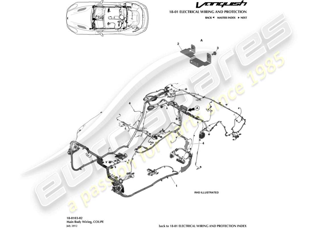 aston martin vanquish (2015) imbracatura per il corpo, coupé diagramma delle parti