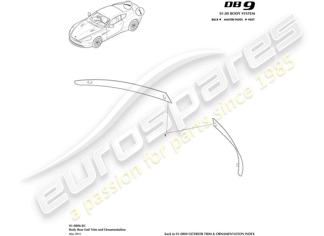 aston martin db9 (2014) diagramma delle parti del rivestimento dell'estremità posteriore