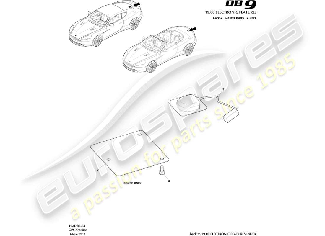 aston martin db9 (2014) diagramma delle parti dell'antenna gps