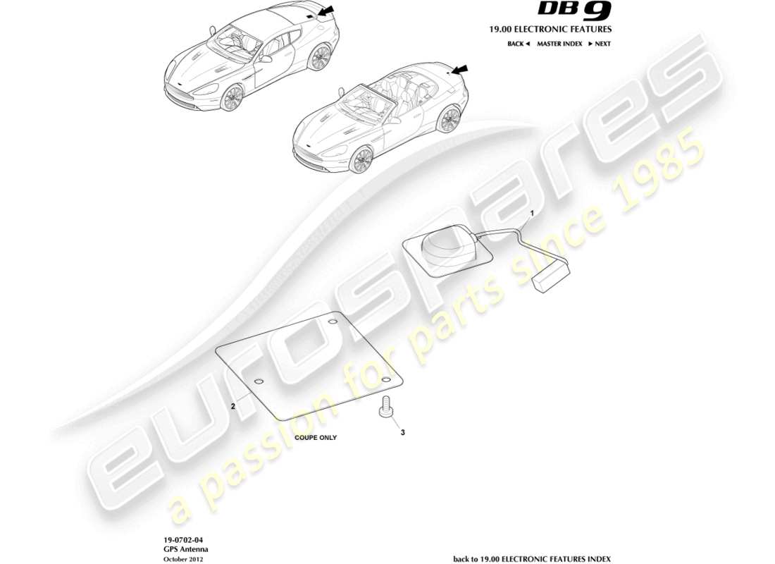 aston martin db9 (2015) antenna gps diagramma delle parti