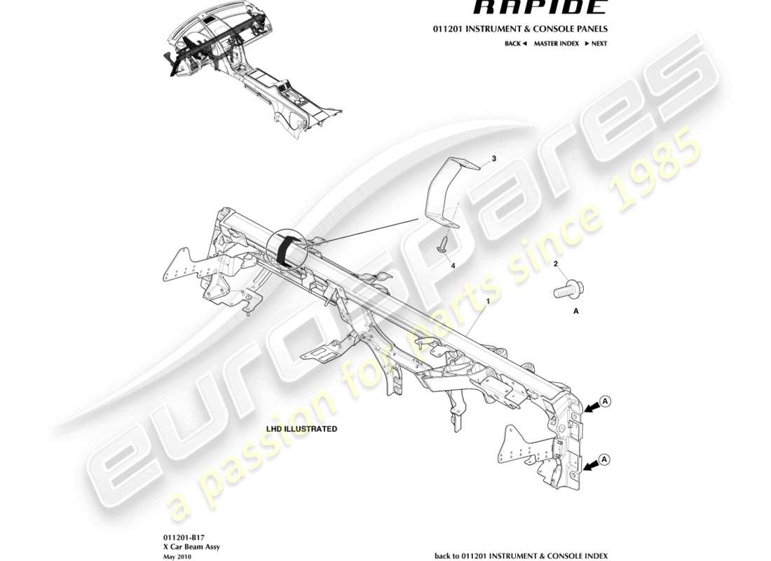 aston martin rapide (2012) diagramma delle parti della trave trasversale ip
