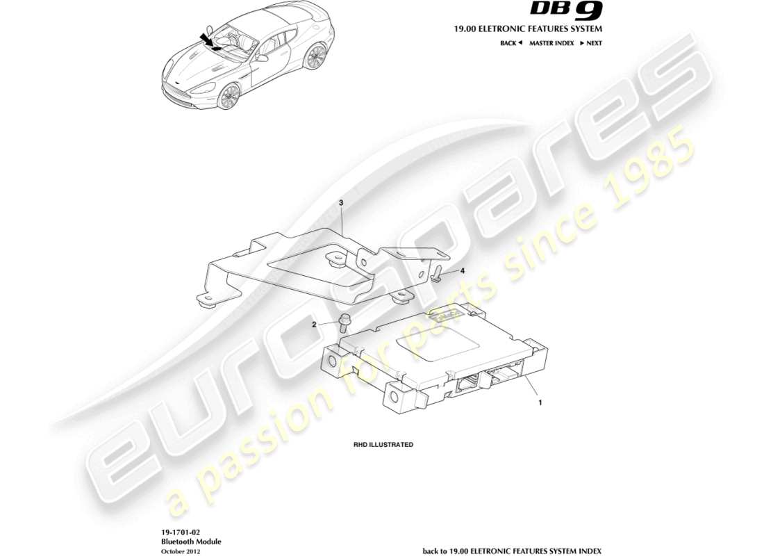 aston martin db9 (2016) diagramma delle parti del modulo bluetooth