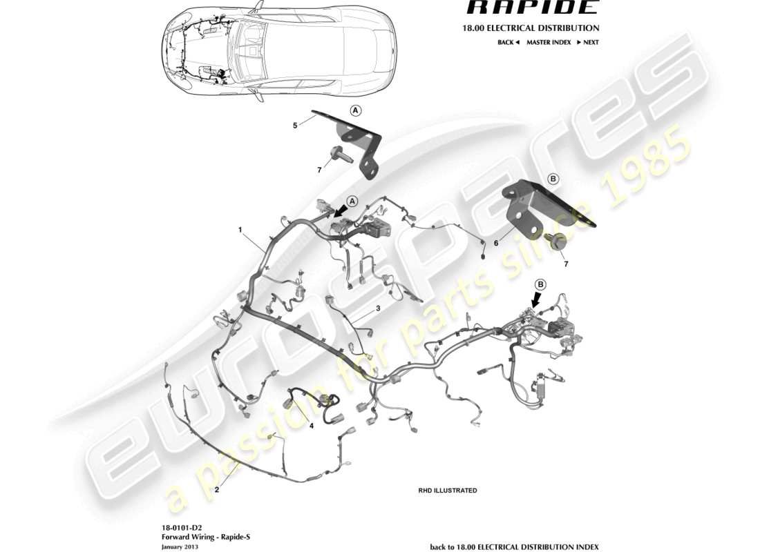 aston martin rapide (2012) cablaggio anteriore, 13my nel diagramma delle parti