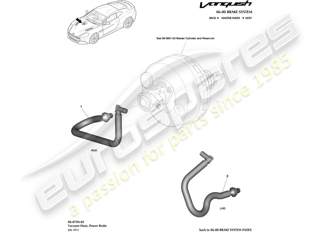 aston martin vanquish (2015) diagramma delle parti del tubo del serbatoio del vuoto